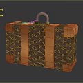Brown Patterned Suitcase With Orange Trim And Handle For Daily Use